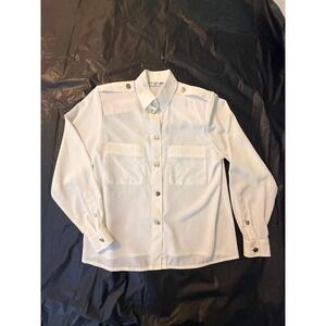Chaus Petites Vintage White Military Blouse Epaulettes Pockets Size 8 P